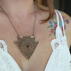 Hand crafted wooden Mandala necklace. Pendant